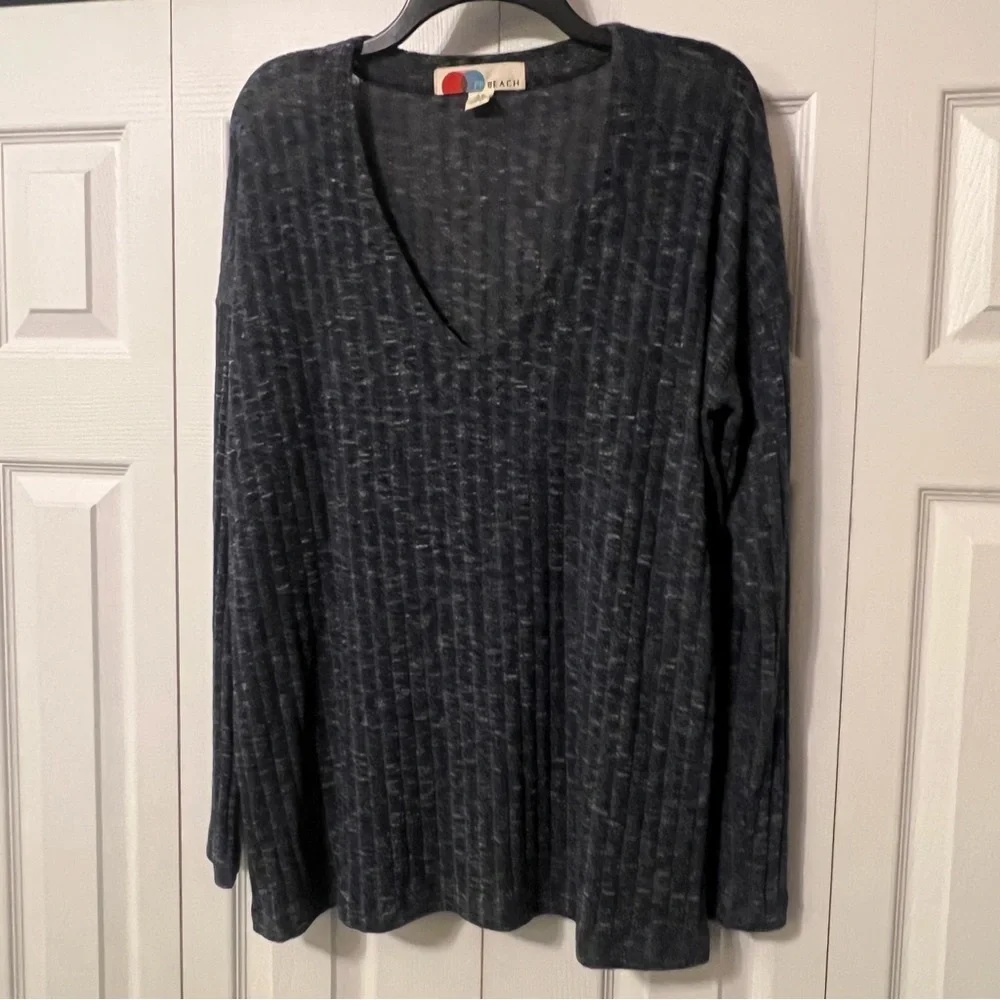 Free People Beach Textured V Neck Long Sleeved Tunic Top Slub Size Small